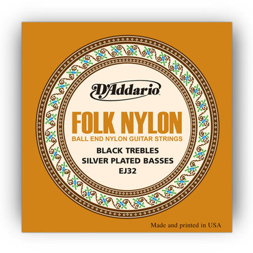D'Addario EJ32 Folk Nylon Ball End Silver Wound Black Nylon Trebles image