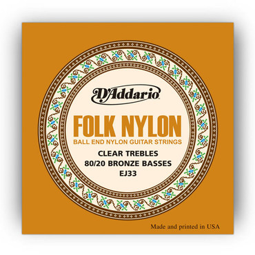 D'Addario EJ33 Folk Nylon Ball End 80/20 Bronze Clear Nylon Trebles image