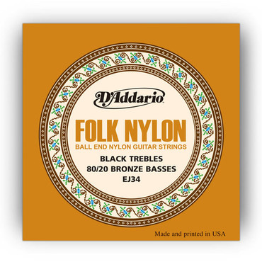 D'Addario EJ34 Folk Nylon Ball End 80/20 Bronze Black Nylon Trebles image