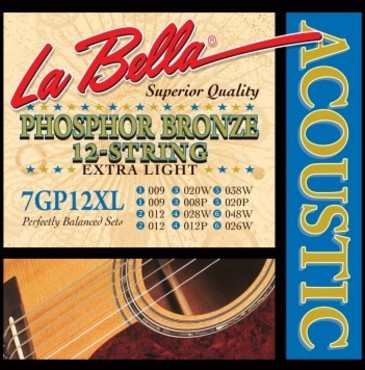 La Bella Acoustic Phosphor Bronze 12 String Extra Light 7GP-12XL (9-48) image