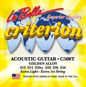 La Bella Criterion Acoustic Guitar Golden Alloy Extra Light C500T (10-50) image