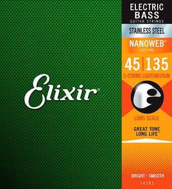 Elixir Nanoweb 14782 5-String Stainless Steel Light Medium Long Scale (45-135) 0