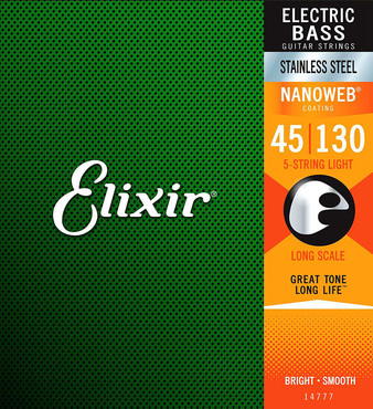 Elixir Nanoweb Bass 14777 5-String Stainless Steel Medium Light B Long Scale (45-130) 0