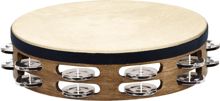 Meinl TAH2WB Traditional Goatskin Wood Tamburine Stainless Steel Jingles Walnut Brown 0