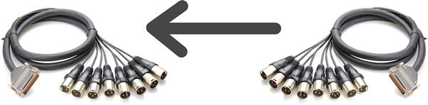 соединение несовместимых DB25 форматов через 2 кабеля XLR AES