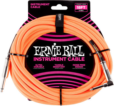 Ernie Ball 6084 Neon Orange Braided Straight Angle 0