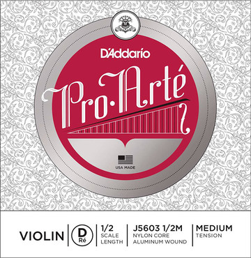 D'Addario J5603 1/2M Pro-Arte Violin Single D String 1/2 Medium Tension 0