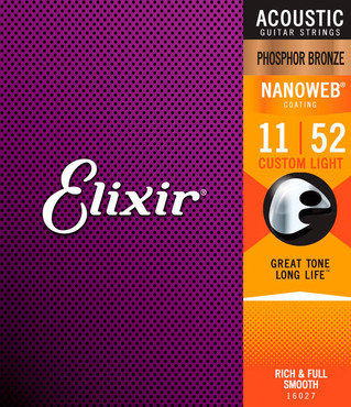 Elixir Nanoweb Phosphor Bronze 16027 Custom Light (11-52) 0