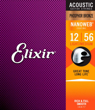 Elixir Nanoweb Phosphor Bronze 16077 Light-Medium (12-56) 0