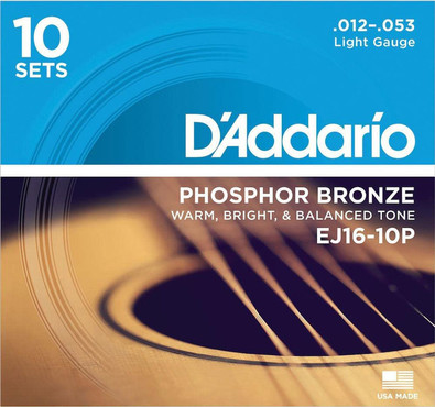 D'Addario EJ16-10P Phosphor Bronze Light 10 Pack (12-53) 0